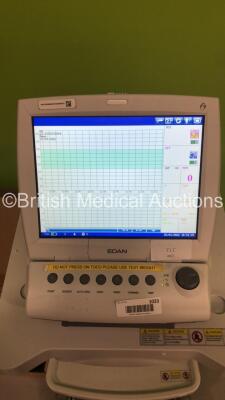 Edan F9 Express Maternity /. Fetal Monitor on Stand with 2 x Transducers and Accessories (Powers Up - Damage to Monitor Hinges - See Pictures) *S/N 560163-M16B12060004* **Mfd 2016** - 2