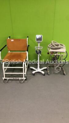 1 x Adec Dental Delivery Unit with Hoses and Handpiece 1 x Welch Allyn Blood Pressure Meter on Stand and 1 x Bariatric Wheelchair *S/N NA*