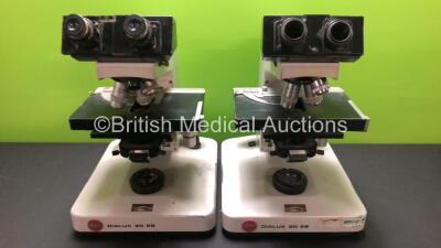 2 x Leitz Dialux 20 EB Bench Microscopes (No Power) with Binocular Eyepieces and 6 x Leitz Optics Including 2 x EF 10- 0.26, 2 x NPL FLUOTAR 40- 0.70, 2 x EF 4- 0.12