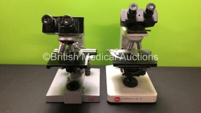 2 x Leitz Bench Microscopes Including 1 x Laborlux K (No Power) with Binocular Eyepieces and 5 x Leitz Optics (See Photos)