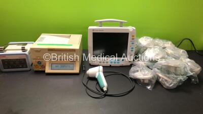 Mixed Lot Including 1 x Datex Ohmeda F-FMW-01 Monitor (Blank Screen) 1 x Sonicaid Team IP Fetal Monitor, 1 x KanMed Baby Warmer 50W, 1 x BladderScan Probe and 14 x Receptal Disposable Liners