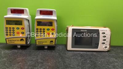 Mixed Lot Including 2 x Mckinley Bodyguard 545 Epidural Pumps (Both Power Up, 1 with Damaged Screen-See Photo) 1 x Philips IntelliVue X2 Handheld Patient Monitor *Spares and Repairs*