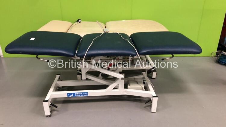 1 x Swift Plinths 3-Way Electric Patient Examination Couch and 1 x Knight Imaging Delta Auto Tilt 3-Way Electric Patient Examination Couch with Controller * Loose Frame-See Photos * (1 x Powers Up,1 x Unable to Test Due to No Controller) * SN CB2000-00-00