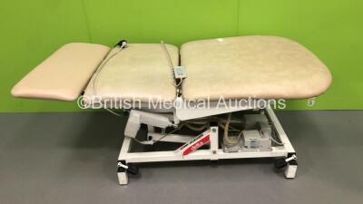 1 x Swift Plinths 3-Way Electric Patient Examination Couch and 1 x Knight Imaging Delta Auto Tilt 3-Way Electric Patient Examination Couch with Controller * Loose Frame-See Photos * (1 x Powers Up,1 x Unable to Test Due to No Controller) * SN CB2000-00-00 - 2