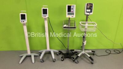 Job Lot of Patient Monitors Including 2 x Datascope Duo on Stands * 1 x Missing All Wheels *,1 x Datascope Accutorr Plus Patient Monitor on Stand and 1 x Mindray VS-800 Patient Monitor on Stand * Missing Light Lens-See Photos * (All Power Up)