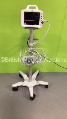 GE Dash 3000 Patient Monitor on Stand with SpO2,Temp/CO,NBP and ECG Options,1 x BP Hose and 1 x SpO2 Finger Sensor (Powers Up-Damage to Handle and Screen Surround-See Photos)