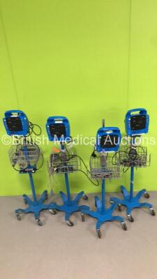 4 x GE ProCare Patient Monitors on Stands with 4 x SpO2 Finger Sensors (All No Power)