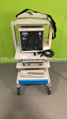 Stack Trolley Including Storz Flashgenerator 600 Unit,Storz Telecam DX Pal 202320 20 Camera Control Unit,Storz Telecam-C 20212034 PAL Camera Head and Sony Color Video Printer (Powers Up)