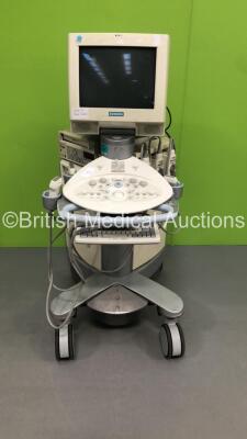 Siemens Antares SonoLine Ultrasound Scanner with 3 x Transducers / Probes (CH6-2 / VFX9-4 and VF13-5) Sony SVO-9500MDP Video Cassette Recorder and Mitsubishi P91D Printer (Powers Up with Blank Screen - Damage to Machine - See Pictures - No S/N / Mfd)