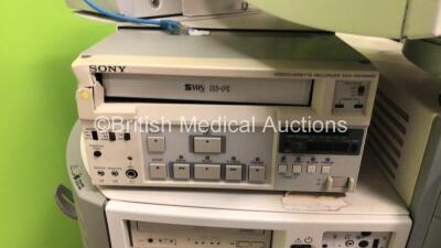 Siemens Antares SonoLine Ultrasound Scanner with 3 x Transducers / Probes (CH6-2 / VFX9-4 and VF13-5) Sony SVO-9500MDP Video Cassette Recorder and Mitsubishi P91D Printer (Powers Up with Blank Screen - Damage to Machine - See Pictures - No S/N / Mfd) - 9