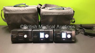 3 x ResMed AirSense 10 Autoset CPAP Units with 2 x Power Supplies and 2 x Carry Bags (All Power Up) *23191003689 - 23183573391 - 23171437043*