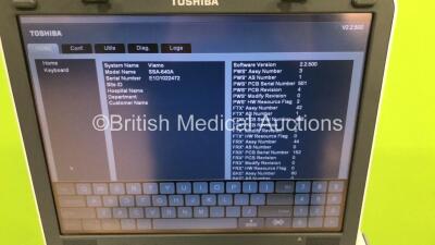 Toshiba Viamo Flat Screen Ultrasound Scanner SSA-640A *S/N E1D1022472** **Mfd 02/2010 ** Software Version 2.2.500 with 1 x Transducer / Probe (PLT-1204BT *Mfd 05/2010*) and Sony UP-D897 Digital Graphic Printer (Powers Up) - 9