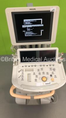 Philips iE33 Flat Screen Ultrasound Scanner on G.1 Cart *S/N B06B1K* **Mfd 09/2011** Software Version 6.0.2.144 with 4 x Transducers / Probes (S8-3 / S5-1, S12-4 and D2cwc) and Sony UP-D897 Digital Graphic Printer (Powers Up with Error Message - Damage t - 3