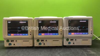 3 x Fukuda Denshi DS-7100 Patient Monitors Including ECG/RESP, BP, SpO2, NIBP, TEMP and Printer Options (All Power Up, 1 with Cracked Casing-See Photo) *SN 50001422, 50000052, 50000008*