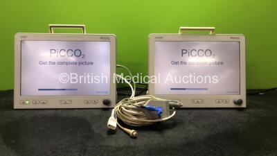 2 x Pulsion Medical Systems PiCCO2 Patient Monitors with 1 x CO Lead and 1 x AP Lead (Both Power Up) *SN B118500037, K078500664*