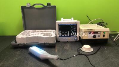 Mixed Lot Including 1 x Mindray Datascope Trio Patient Monitor Including ECG, SpO2, T1, NIBP and Printer Options (Powers Up) Eschmann TDB60 Electrosurgical Diathermy Unit with 1 x Footswitch (Powers Up with Cracked Casing-See Photo) 1 x Hospital Lamp Supp