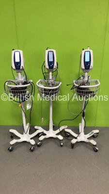 3 x Welch Allyn Spot Vital Signs Monitors on Stands with 3 x BP Hoses,3 x BP Cuffs and 3 x SpO2 Finger Sensors (All Power Up) * SN 201517931 / 200916869 / N/A *