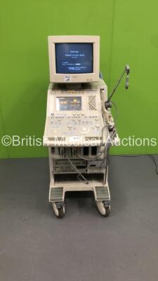 Toshiba PowerVision 6000 Ultrasound Scanner Model SSA-370A with 2 x Transducers/Probes (1 x PVM-375AT and 1 x PVM-651VT * Mfd Nov 2006 *),Sony VideoCassette Recorder SVO-9500MDP and Mitsubishi P91 Printer (Powers Up-Damage to Rear Handle-See Photos) * SN 