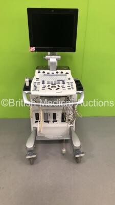 GE Vivid S6 Flat Screen Ultrasound Scanner Ref H45041FT with 1 x Transducer/Probe (1 x M4SRS * Mfd April 2014 *) and 1 x 3-Lead ECG Lead (Hard Drive Removed-Cracks to Keyboard and General Marks to Trim-See Photos) * SN 7376VS6 * * Mfd Dec 2013 * *IR332*