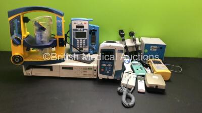 Mixed Lot Including 1 x Laerdal Suction Unit with Cup (Damaged Casing - See Photo), 1 x Carefusion Alaris SE Infusion Pump, 1 x Carefusion Alaris GP Plus Infusion Pumps (Damaged Casing - See Photo), 1 x Welch Allyn Ophthalmoscope / Otoscope Set, 1 x Zeiss