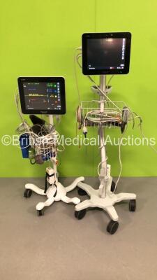 2 x Spacelabs Healthcare Qube Ref 91390 Monitors with ECG,P1-2,SpO2,T1-2,HLO and NIBP Options with Leads (Both Power Up) * SN 1390-127232 / 1390-127230 * * Mfd 2020 / 2020 *