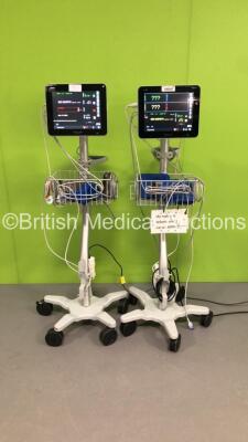 2 x Spacelabs Healthcare Qube Ref 91390 Monitors with ECG,P1-2,SpO2,T1-2,HLO and NIBP Options with Leads (Both Power Up) * SN 1390-105256 / N/A * * Mfd 2018 *