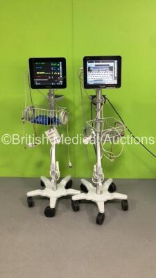 2 x Spacelabs Healthcare Qube Ref 91390 Monitors with ECG,P1-2,SpO2,T1-2,HLO and NIBP Options with Leads (Both Power Up) * SN 1390-120241 / 1390-127241 * * Mfd 2018 / 2020 *