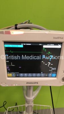 2 x Philips IntelliVue MP30 Patient Monitors Ref 862135 on Stands with 2 x Philips M3001A Patient Modules with Press/Temp,NBP,SpO2 and ECG/Resp Options * Mfd 2012 / 2006 *,2 x BP Hoses,2 x SpO2 Finger Sensors and 2 x 3-Lead ECG Leads (Both Power Up) * SN - 4