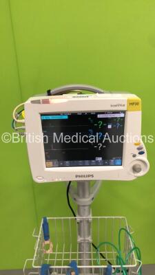 2 x Philips IntelliVue MP30 Patient Monitors Ref 862135 on Stands with 2 x Philips M3001A Patient Modules with Press/Temp,NBP,SpO2 and ECG/Resp Options * Mfd 2012 / 2006 *,2 x BP Hoses,2 x SpO2 Finger Sensors and 2 x 3-Lead ECG Leads (Both Power Up) * SN - 7