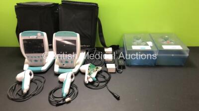 Job Lot Including 2 x Verathon BladderScan BVI 9400 (Untested Due to No Batteries) with 3 x Probes Ref.0570-0351(1 x Spares-Repairs) 2 x Carry Bags, 3 x Verathon Batteries Ref.0400-0039 with 2 x Chargers, 1 x Verathon BVI 6x00 Calibration Phantom and 1 x 