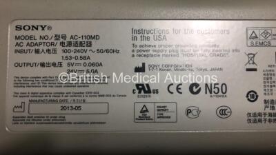 Mixed Lot Including 2 x Welch Allyn 767 Transformers with 1 x Attachment (Some Cable Damage) 1 x Datex Ohmeda Monitor Display on Stand, 1 x Sony AC-110MD AC Adaptor, 1 x Philips Respironics InnoSpire Deluxe Nebuliser and 1 x GE 2041332-001 Remote Control - 5