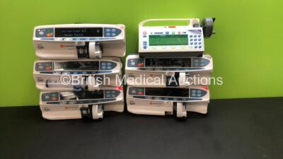 Job Lot Including 5 x Carefusion Alaris GH Syringe Pumps (2 x Power Up, 1 x Powers Up with Syringe Clamp SC3 Sensor Faulty Error, 2 x Power Up with Blank Screen and Continuous Beep, 2 x Damaged Casing) and 1 x Medfusion 3500 Syringe Pump (Powers Up) *8002