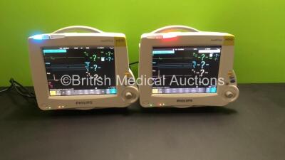 2 x Philips IntelliVue MP30 Patient Monitors *Mfds - 03/2012 / 09/2012* with 2 x Philips M3001A Opt: A01C06 Multiparameter Modules with Press, Temp, NBP, SPO2 and ECG Resp Options *Mfds - 15/01/2018 and 03/2012* (Both Power Up) *DE728A7901 / DE728A1926 / 