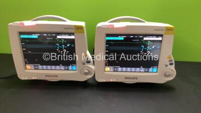 2 x Philips IntelliVue MP30 Patient Monitors *Mfds - 03/2011* with 1 x Philips M3001A Opt: A01C06 Multiparameter Module with Press, Temp, NBP, SPO2 and ECG Resp Options *Mfd - 19/03/2020* and 1 x Philips M3001A Opt: A01C12C06 Multiparameter Module with Pr