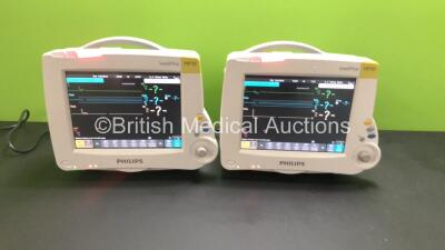 2 x Philips IntelliVue MP30 Patient Monitors *Mfds - 03/2011* with 2 x Philips M3001A Opt: A01C12C06 Multiparameter Modules with Press, Temp, NBP, SPO2 and ECG Resp Options *Mfds - 03/2011 and Refurbished 12/07/2017* (Both Power Up) *DE907Y3344 / DE907Z15