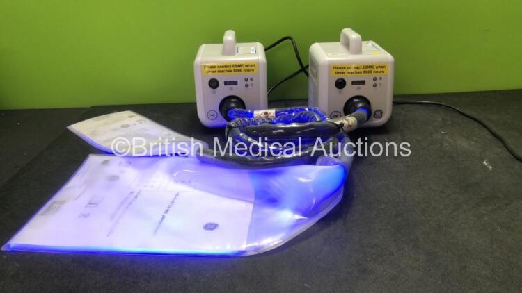 2 x GE Ref M1091995 Bilisoft LED Phototherapy Systems with 2 x Pads (Both Power Up) *SN HFAQ50744, HFAQ50743*