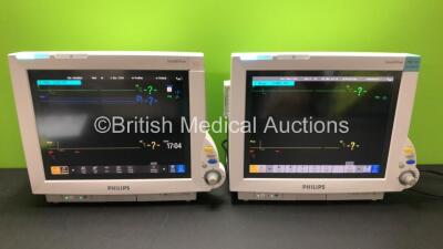 2 x Philips IntelliVue MP70 Anesthesia Patient Monitors *Mfd 2009 - 2006* with 2 x Philips M3001A Patient Modules with ECG/Resp, SpO2,NBP,Press/Temp Options *Mfd 2017 - 2012* (Both Power Up with Some Missing Casing - See Photo) *DE84390014 - DE61744494 - 