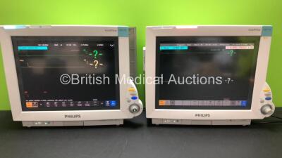 2 x Philips IntelliVue MP70 Anesthesia Patient Monitors *Mfd 2011 - 2006* with 2 x Philips M3001A Patient Modules with ECG/Resp, SpO2,NBP,Press/Temp Options *Mfd Refurbished 2017 - 2014* (Both Power Up with 1 x Missing Dial) *DE8438A286 - DE61744517 - DE7