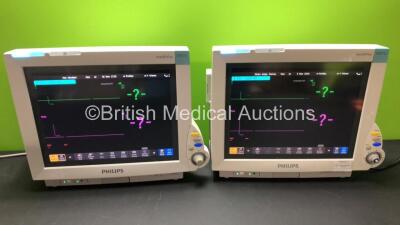 2 x Philips IntelliVue MP70 Anesthesia Patient Monitors *Mfd 2011 - 2009* with 2 x Philips M3001A Patient Modules with ECG/Resp, SpO2,NBP,Press/Temp Options *Mfd 2019 - Refurbished 2013* (Both Power Up with 1 x Missing Dial - See Photo) *DE84385593 - DE84