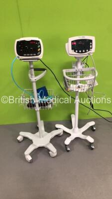 1 x Huntleigh SmartSigns Lite Plus Patient Monitor on Stand with BP Hose and Cuff and 1 x Welch Allyn 53N00 Vital Signs Monitor on Stand with SPO2 Finger Sensor and BP Hose (Both Power Up) *S/N JA125961 / 113614120003* - 2