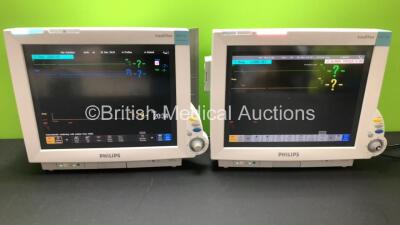 2 x Philips IntelliVue MP70 Anesthesia Patient Monitors *Mfd 2008 - 2006* with 2 x Philips M3001A Patient Modules with ECG/Resp, SpO2,NBP,Press/Temp Options *Mfd 2017 - 2014* (Both Power Up with 1 x Missing Dial) *DE61744495 - DE73166682 - DE5630GJL6 - DE