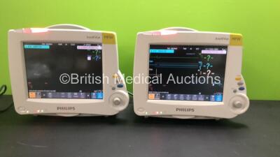 2 x Philips IntelliVue MP30 Patient Monitors *Mfds - 04/2011 and 03/2012* with 2 x Philips M3001A Opt: A01C06 Multiparameter Modules with Press, Temp, NBP, SPO2 and ECG Resp Options *Mfds - 03/2012 and Refurbished 10/09/2019* (Both Power Up, 1 x Damaged 