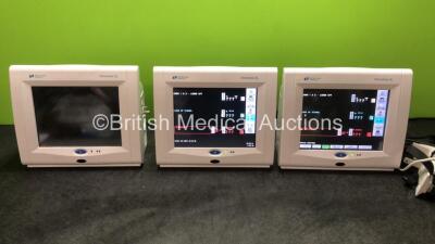 3 x Spacelabs Ultraview SL Patient Monitors Including ECG, P1-2, SpO2, T1-2, NIBP, hlo1 and hlo2 Options with 2 x AC Power Supplies (All Power Up) *SN 1369017753, 1369017763, 1369017755*