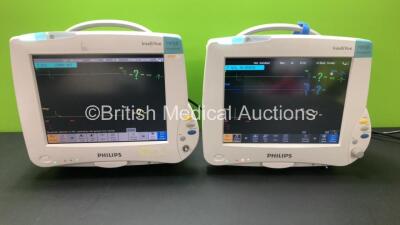 2 x Philips IntelliVue MP50 Patient Monitors (Both Power Up) with 2 x Philips M3001A Modules Including Press-Temp, NBP, SpO2, ECG and Resp Options *Mfd 2011 - Refurbished 2017* **DE907T7714 - DE6520G770 - DE44029954 - DE72852250*