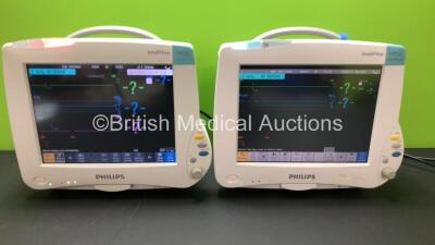 2 x Philips IntelliVue MP50 Patient Monitors (Both Power Up) with 2 x Philips M3001A Modules Including Press-Temp, NBP, SpO2, ECG and Resp Options *Mfd 2017 - 2014* **DE4680E7VZ - DE5630GVDE - DE82096590 - DE44029962*