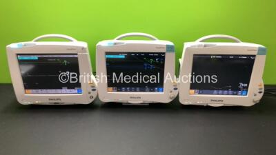 3 x Philips IntelliVue MP50 Patient Monitors (All Power Up with 2 x Damaged Screens - See Photos) with 2 x Philips M3001A Modules Including NBP, SpO2, ECG and Resp Options *Mfd 2008 - Refurbished 2019* **DE652OG9OD - DE717N5538 - DE44036614 - DE72852245 -