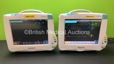 2 x Philips IntelliVue MP50 Patient Monitors (Both Power Up) with 2 x Philips M3001A Modules Including Press-Temp, NBP, SpO2, ECG and Resp Options *Mfd 2020 - Refurbished 2019* **DE907G9639 - DE652OJJJ5 - DE44029919 - DE34703468*