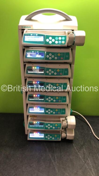 Job Lot Including 3 x Perfusor Space Volumetric Syringe Pumps and 5 x B Braun Infusomat Space Volumetric Infusion Pumps with 1 x Module Rack (All Power Up) *SN 80185, 61373, 71943, 83354, 71818, 73630, 83282, 80267*