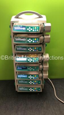 Job Lot Including 5 x Perfusor Space Volumetric Syringe Pumps and 3 x B Braun Infusomat Space Volumetric Infusion Pumps with 1 x Module Rack (All Power Up) *SN 80251, 87745, 71998, 271507, 80281, 87680, 71976, 71969*