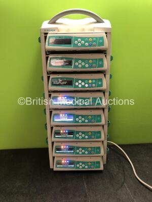 8 x B Braun Infusomat Space Volumetric Infusion Pumps with 1 x Module Rack (All Power Up) *SN 83311, 61534, 83390, 83387, 83268, 71963, 83386, 83271*